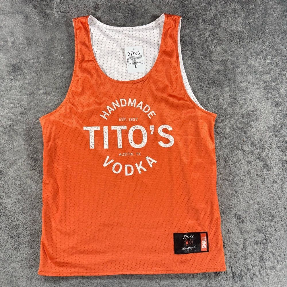Adult Small Tito’s Handmade Vodka Reversible Basketball Jersey Orange White